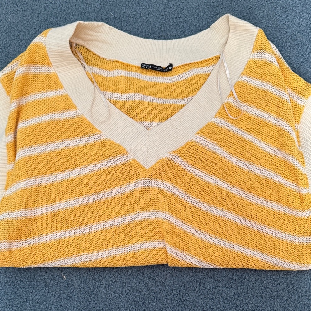 Zara Cream and Yellow Striped Sweater